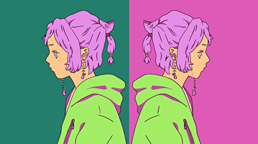 flat vector art, Jedi, green yellow and purple colors, brother and sister