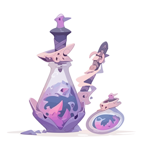Single vector icon, white background, rpg dagger and potion bottle in purple circle, rtx on