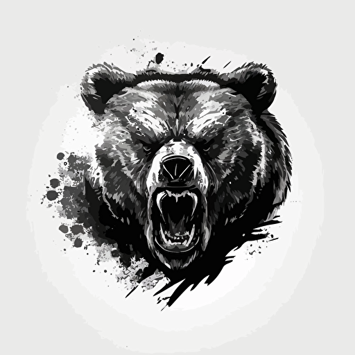 simple vector logo, angry bear, black ink drawing, ultra detailled, face, white background