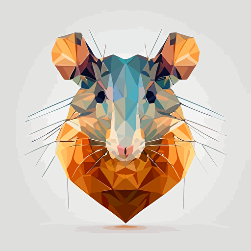 imagine create a low poly, frontal looking , symetric heart-shaped faceted head of a rat in flat minimalistic vector style colors and shapes. Frontal view and white background