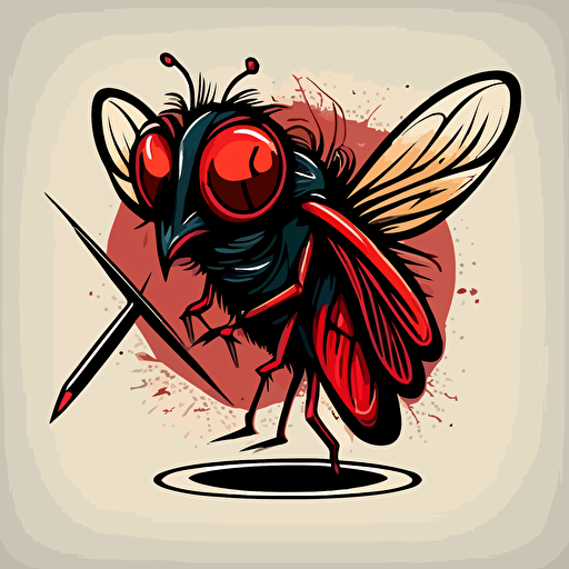 vector art logo of housefly with legs holding stick. Red palette