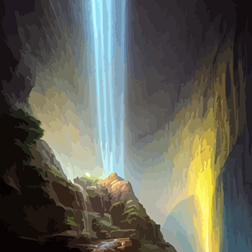 falling water light travel time cathedrals canyon grotto life beginning geological strata ground mist sparth greg rutkowski hypermaximalist micro details 3d sculpture digital rendering octane render 4k artstation concept art f22 deep depth field photographic wide angle cinematic lighting