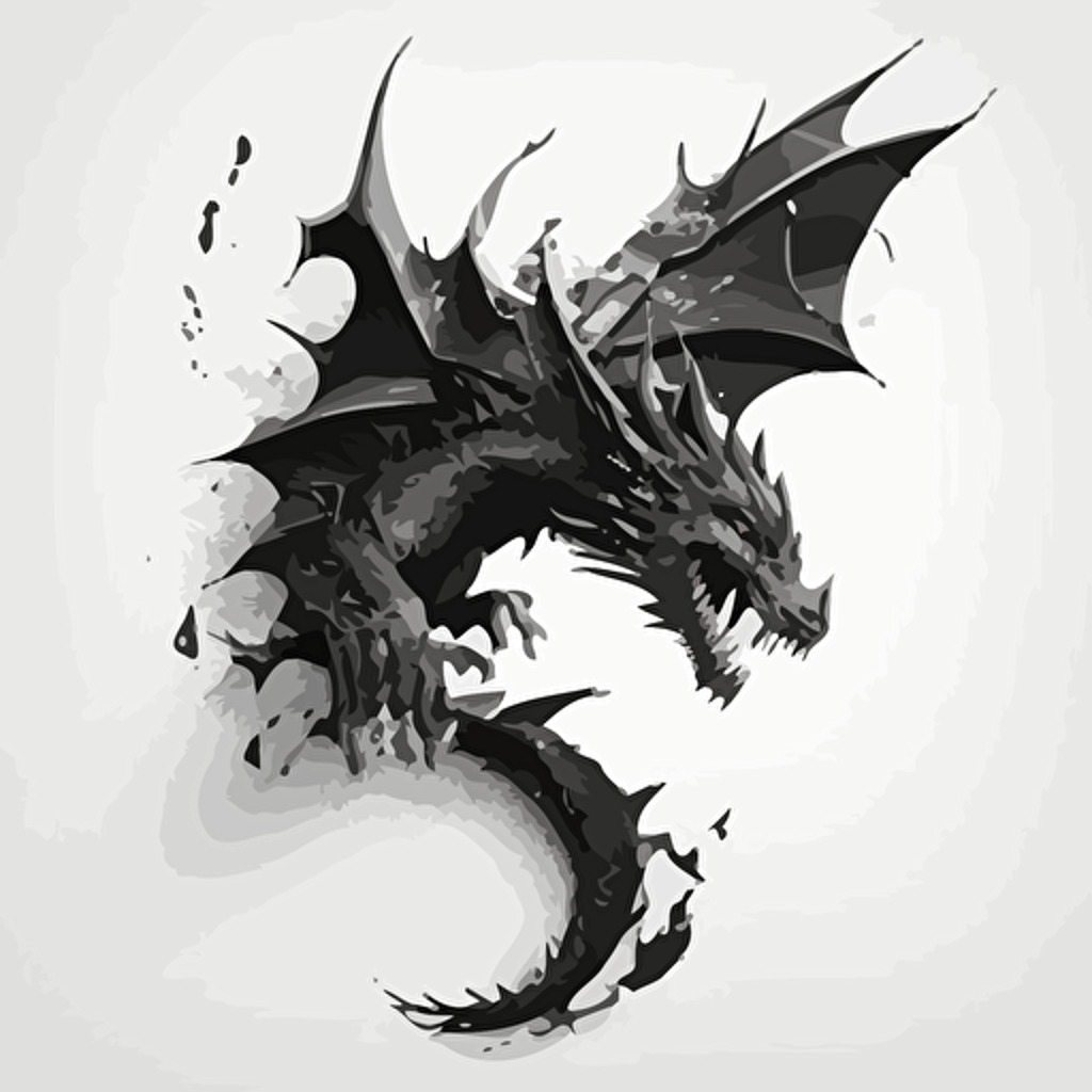 dragon vector art flying black on white paper