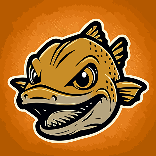 Hypostomus plecostomus suckermouth catfish, 1930s baseball mascot, two colors, 1930s cartoon animation, vector logo, smiling, very simple