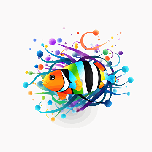 logo clean clown fish keyboard network cables vector multi color white background