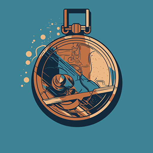 a vector drawing of a bronze medal on a blue background, flat colors, japanese, sophisticated, beautiful
