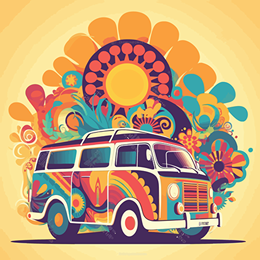 a groovy festival logo, colorful, bright flat colors only, no gradients at all, vector clean art, no shading