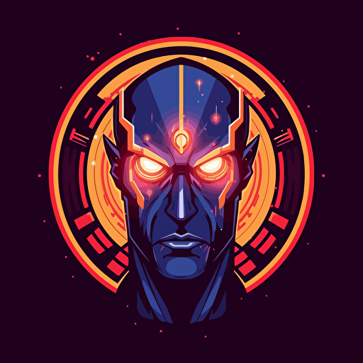 Gaming company logo featuring vision from marvel shooting lazer from head. flat vector