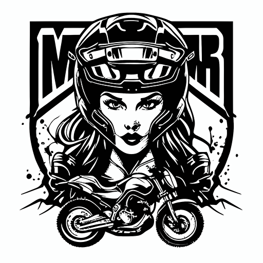 A logo for a moto club team. The panter holds a handlebars made for MX in her claws, sits on a motocross. Vector plot. Black and white. Black stroke on white background. 2D