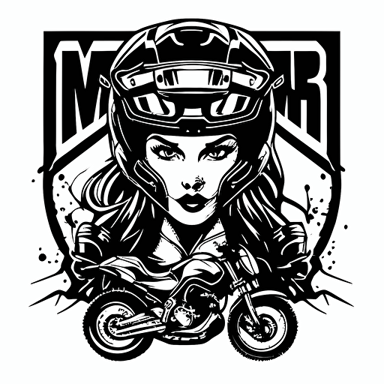A logo for a moto club team. The panter holds a handlebars made for MX in her claws, sits on a motocross. Vector plot. Black and white. Black stroke on white background. 2D