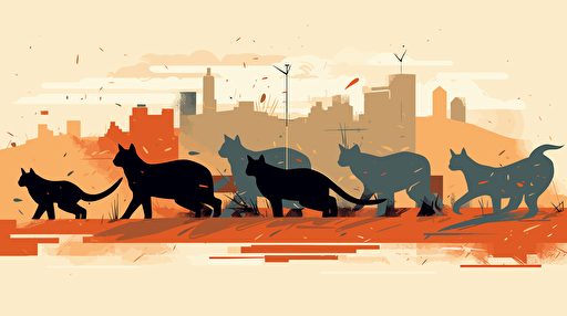 vector art style, cat herding, in the style of Michael Parks,
