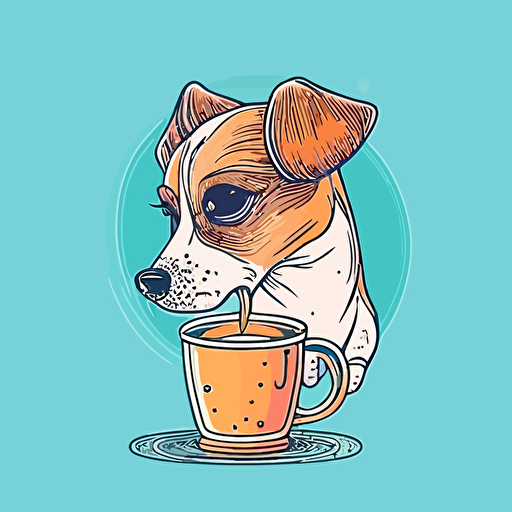 jack russel drink coffe, colourfull lineart kawaii style , vector illustration, minimalist style, vivid background, picture, well composed , No dither, strong outline, –ar 9:11 –v 5