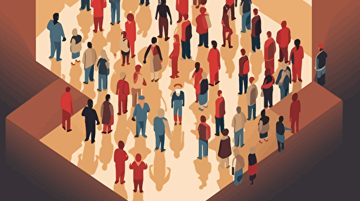 isometric cartoon vector image of many people staying on the floor. Those people have shadows.