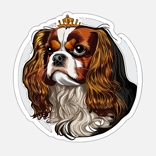 sticker design, king charles spaniel, illustration, brilliant details, transparent background, vector file