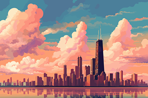 vector art, chicago skyline, clouds
