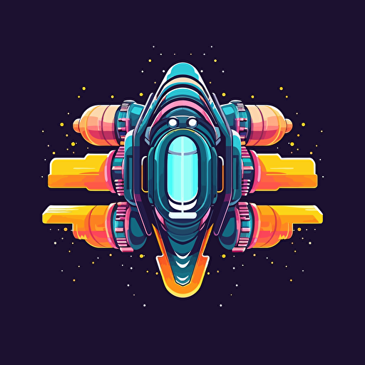 a space ship seen from above with two blasters, vector art, cartoon, colorful, minimalist, background should be solid black