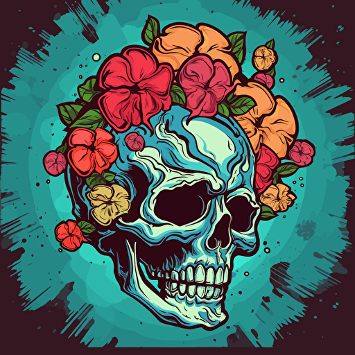 brain with flowers growing from it, deklart, graffiti style, marvel comic book style, vector illustration,
