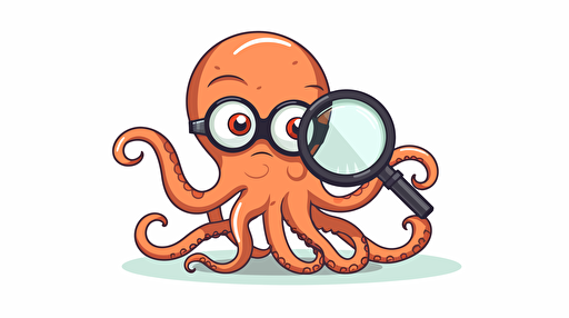 simplified flat art vector image of octopus with magnifying glass on white background
