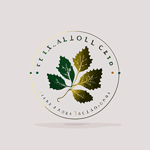 logo spool cord needle oak leaf green gold vector white background three colors handmade geometric logo elegant brand