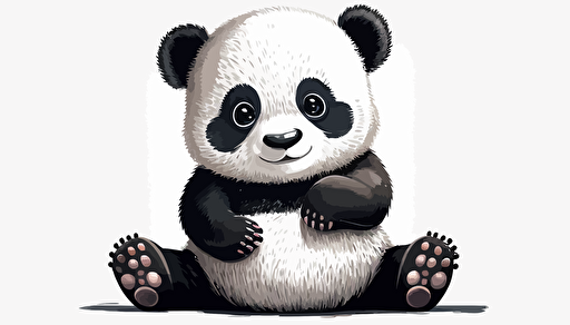 Vector style, cute friendly baby panda smiling, white background