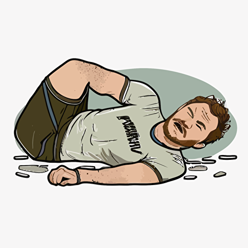 andy dwyer from parks and recreation laying on the ground in his boxers after trying to run but becoming overwhelmed and tired vector art