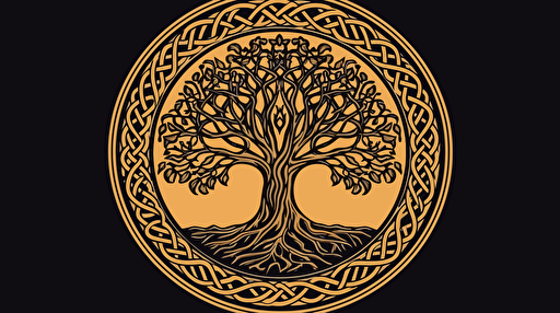 Celtic Tree of life rug design, simple shapes, spooky theme, vector, bordered, fill frame