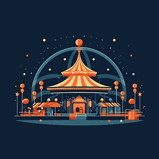 simple vector illustration of a fairground at night, large circle in the center