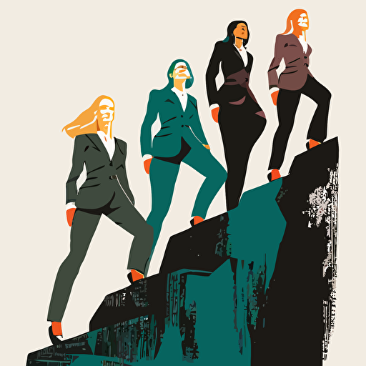 Four women in business suit climbing primade, vector illustration