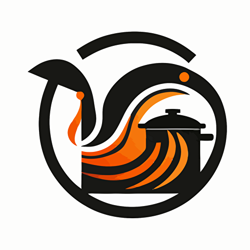 a logo of a saucepan, recycle induction icon, heat wave, simple, black and orange, vector