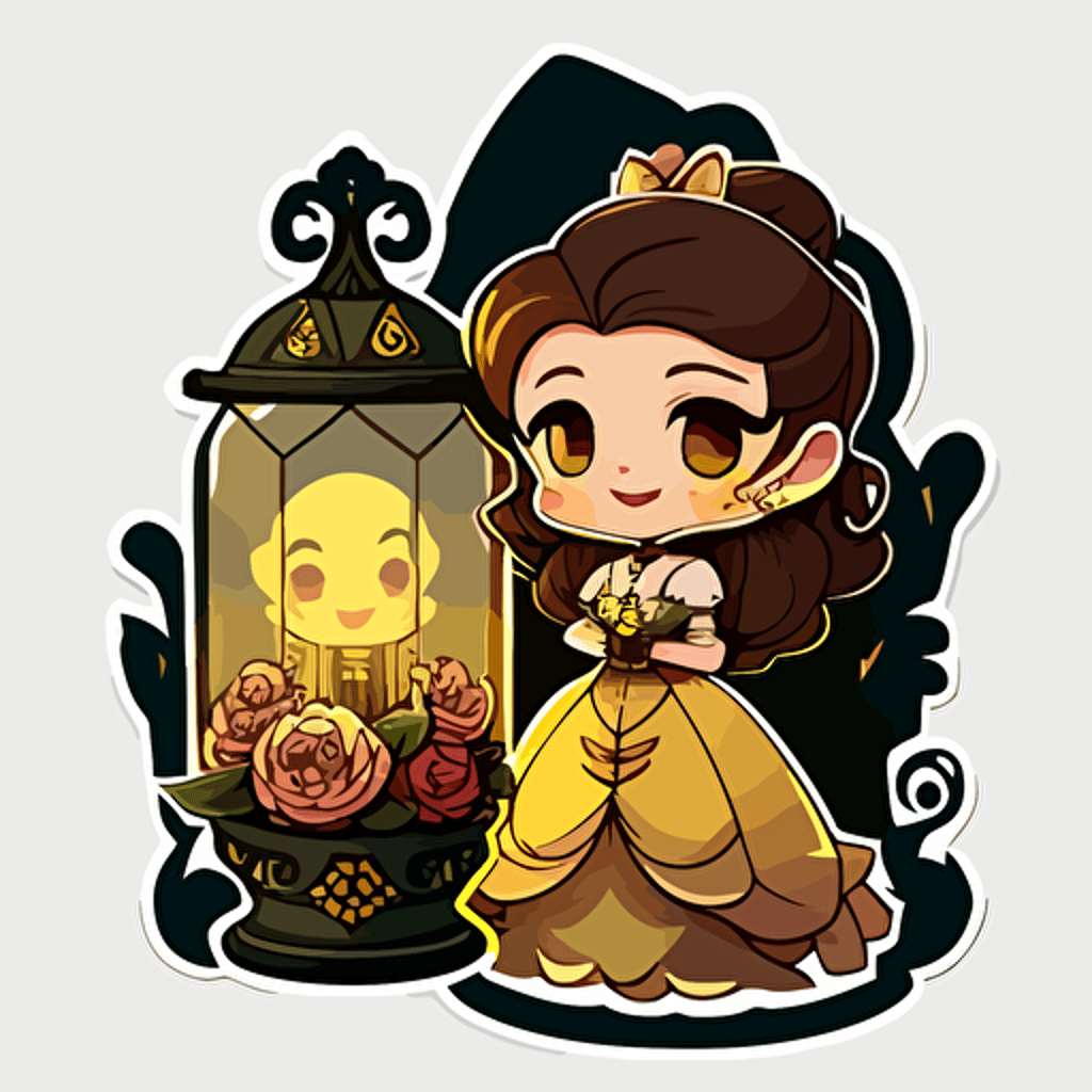 beauties, and the beast belle, Chibi style with Lumiere, transparent background, sticker style vector