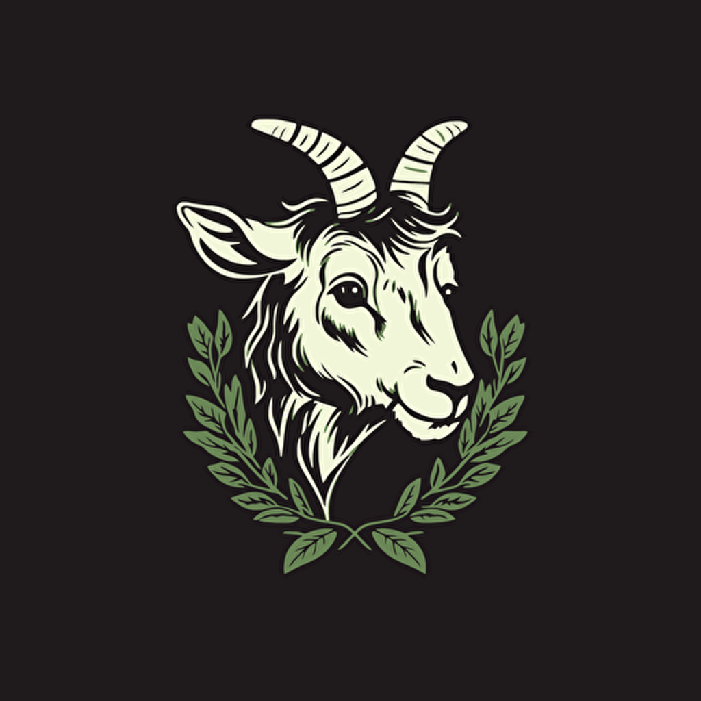 vector image of a goat head chewing on herbs, logo style, minimalistic