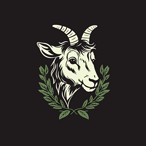 vector image of a goat head chewing on herbs, logo style, minimalistic