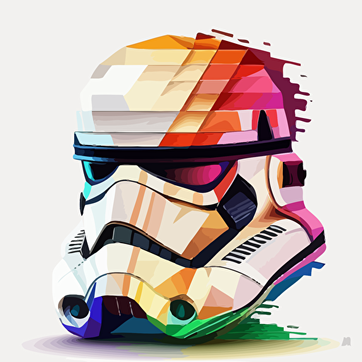 A colorful female stormtrooper, no helmet, goofy looking, smiling, flat light, white background, vector art , pixar style