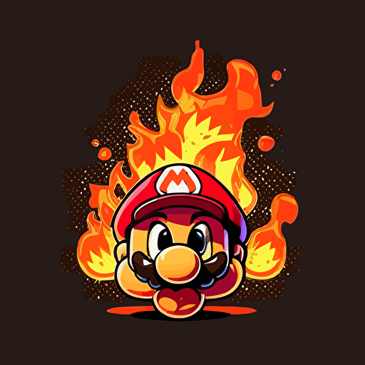super mario on fire, vector logo, vector art, simple, cartoon, 2d