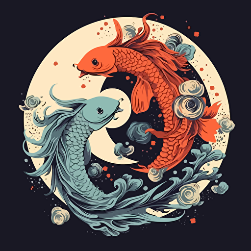 ying yang, fish and bird, fantasy, vector design, minimalistic,
