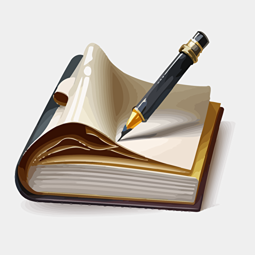 A fountain pen wrting in a book, vector icon, transparent background