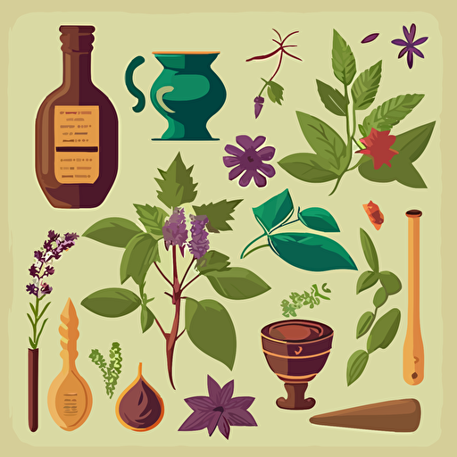 vector elements for herbal medicine, flat