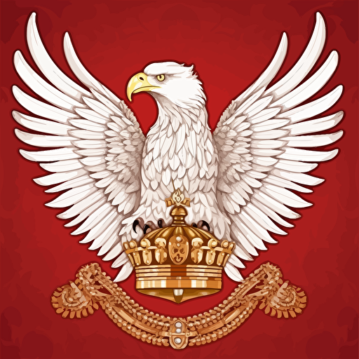 detailed vector image of white eagle with a golden crown and tallons with no extra emblems on red background
