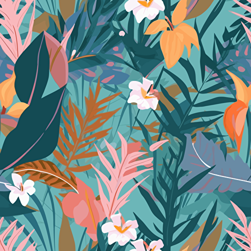 Tropical flora, minimalistic, retro aesthetics, vector image, pastel pantone colors