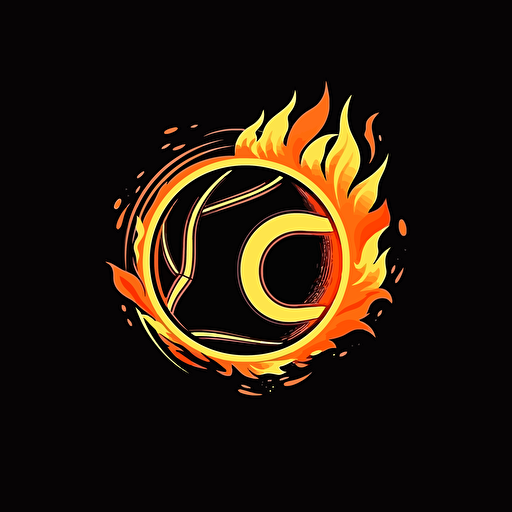 tennis ball logo with fire, vector style, sticker, logo, 1980 style, santa cruz style, ball,