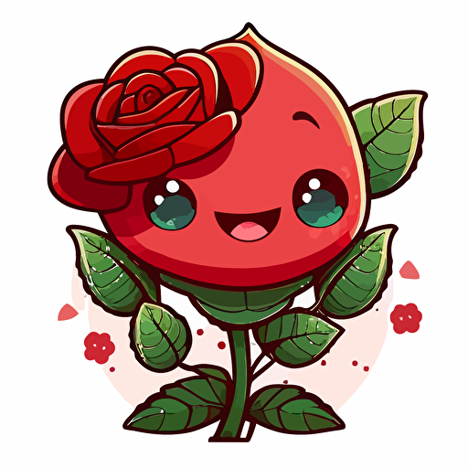 cute red rose flower kawaii style, vector clipart