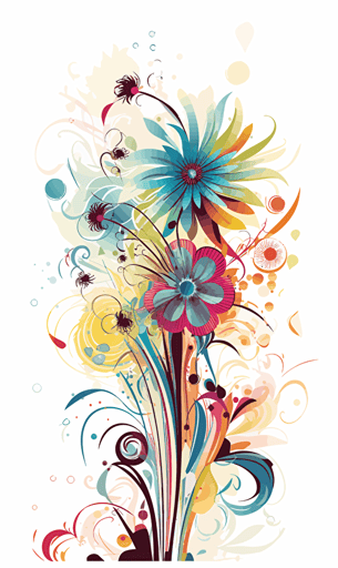 fantasy flowers abstract and colorful, vector. white background.