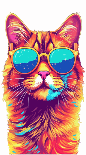 vector art of a cat wearing sunglass illustration stickers, vivid colors, colorful, pastel cute colors, white background