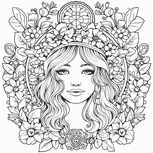 vector image for a coloring page cute hippie cartoon of peace love and happiness