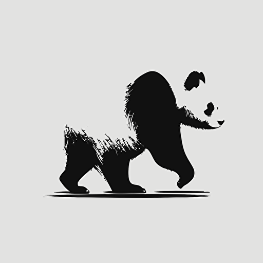 an abstract panda logo. Panda walking away. Behind angle. Black and white vector. Minimal. Simple. Clean. No detail. No texture. Abstract.