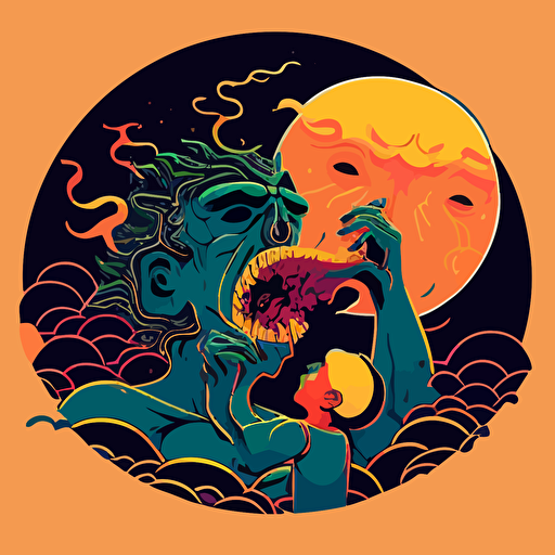 Saturn Devouring His Son as soulless Alegria art, big tech art, flat art, globohomo art, 2D, flat colors, vector art