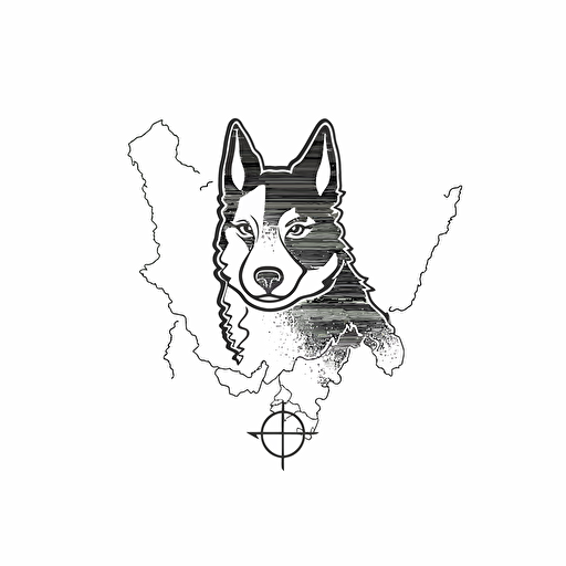 Logo, vector art of a husky, one line, logo style, black and white, white background, simplistic draw, map of france in the background, — v5