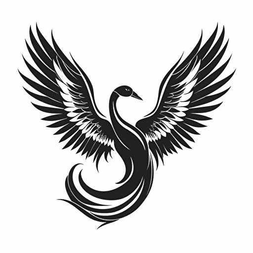 iconic pictorial logo of cygnus swan with text "NOX" on wing , black vector, white background