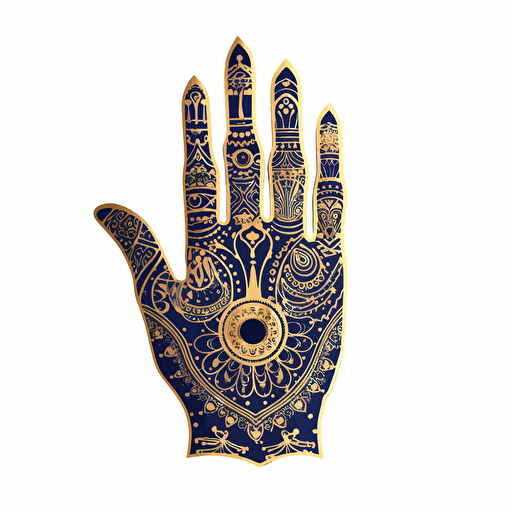 fatma's hand navy drawing with gold and navy pattern inside with nazar vector, white background
