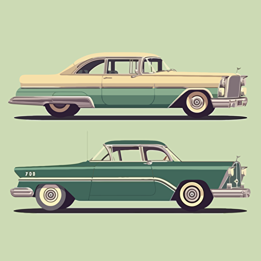 history of car design from 1950s to 2000, flat vector illustration style